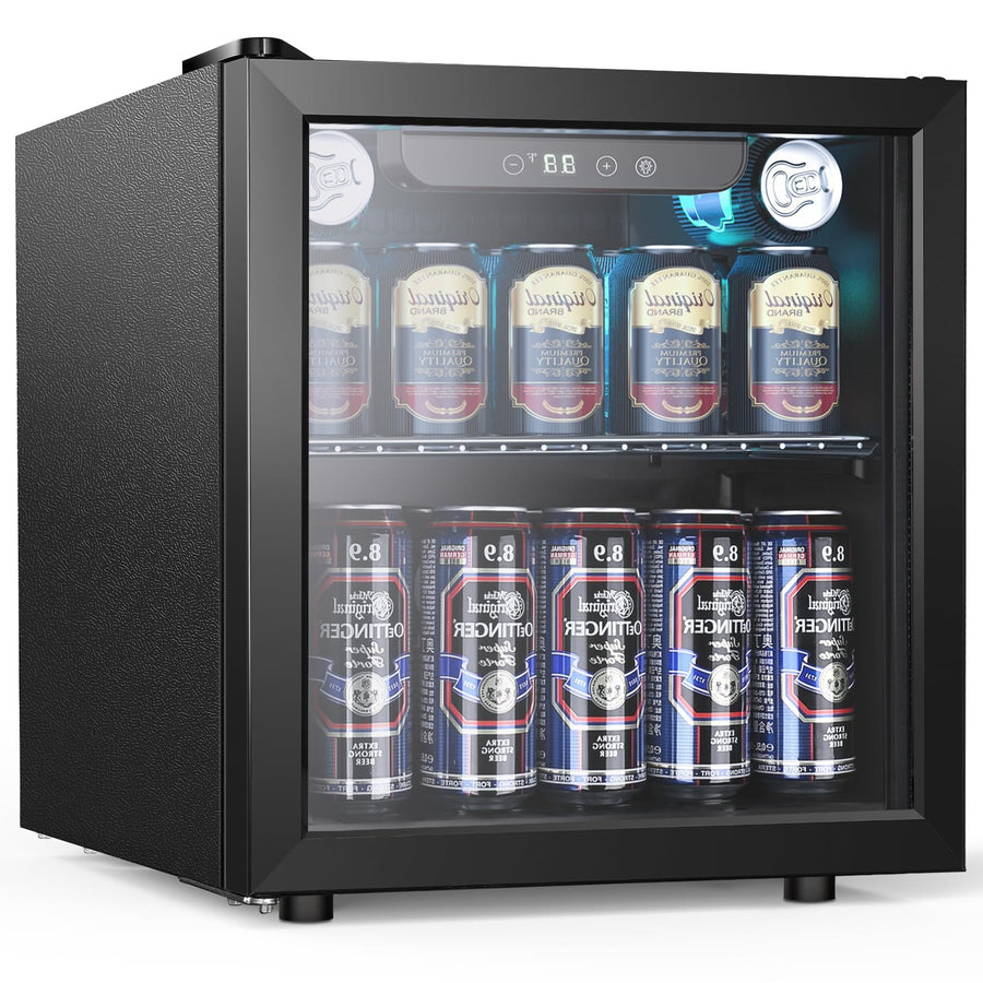 1.3 Cu.Ft Beverage Refrigerator Cooler, 12 Bottle 55 Can Mini Fridge for Beer Soda Wines Clear Front Glass Door,Freestanding beverage Small fridge with Adjustable Shelving - Kismile