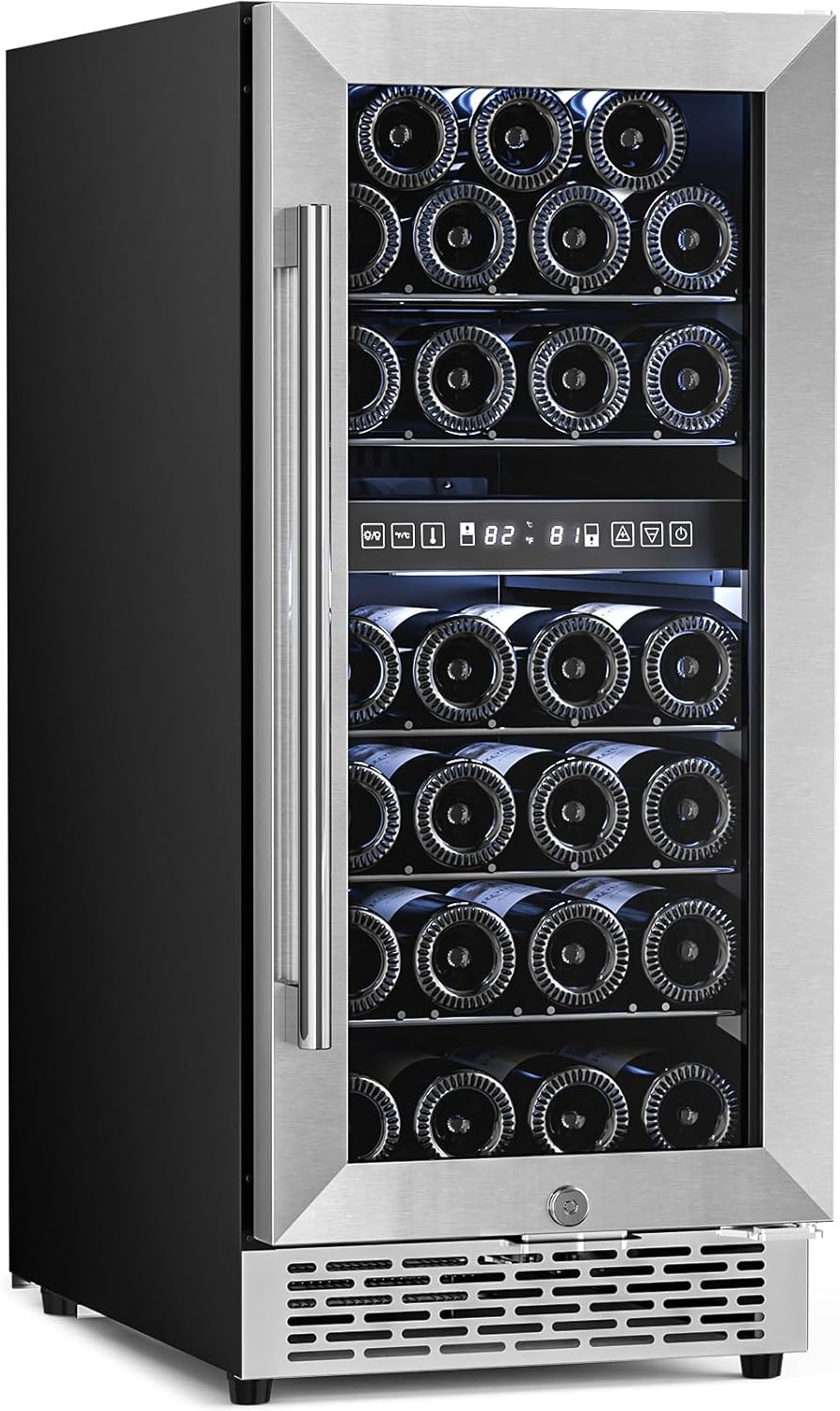 15 Inch Wine Cooler Refrigerator with Stainless Steel Double - Layer Tempered Glass Door W4888S - Kismile