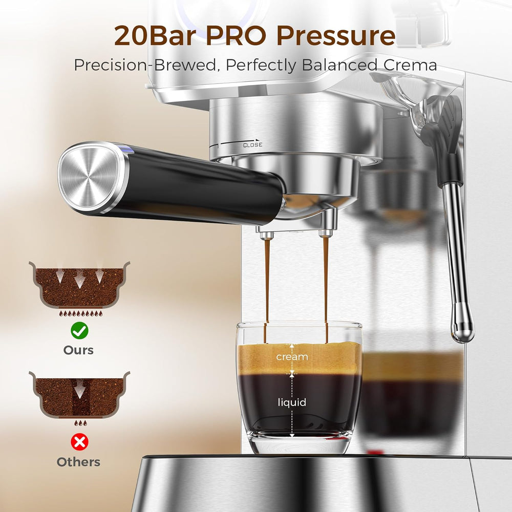 20 Bar Espresso Machine, Professional Espresso Maker with Milk Frother Steam Wand - Kismile