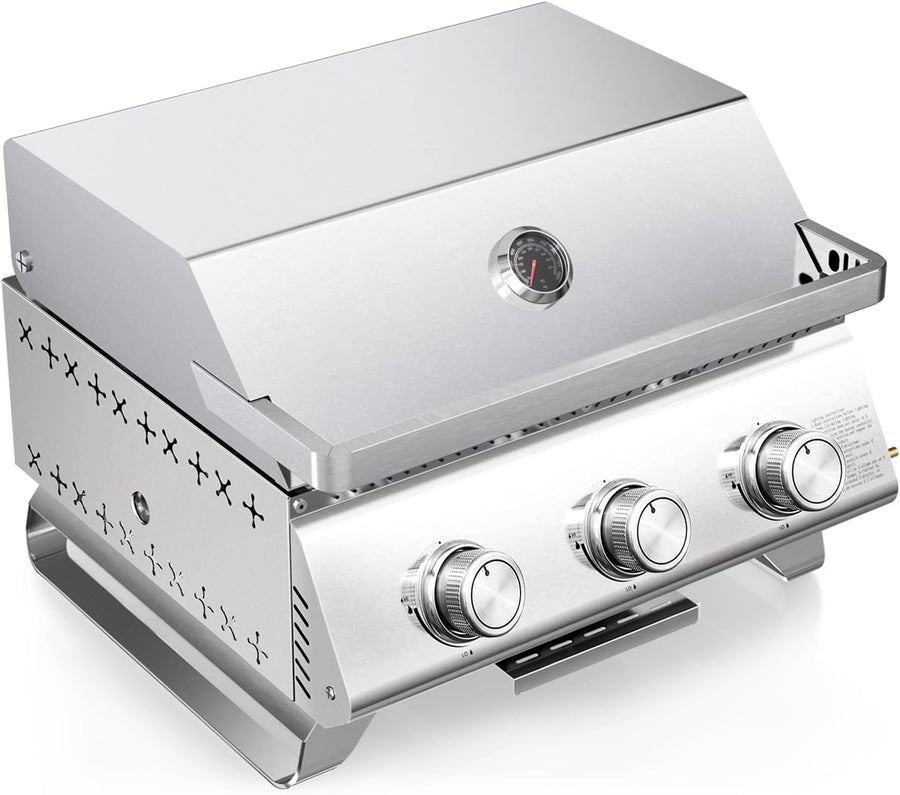 3 - Burner Tabletop Portable Propane Gas Grill with Detachable Griddle,24,000 BTU Compact Outdoor BBQ TG0130K - Kismile