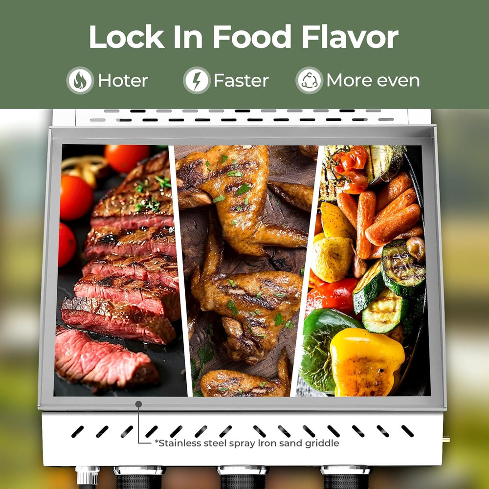 3 Burners Portable Propane Griddle,25 inch Stainless Steel Gas Grill,24,000 BTU Table Top Grill TG0130C - Kismile