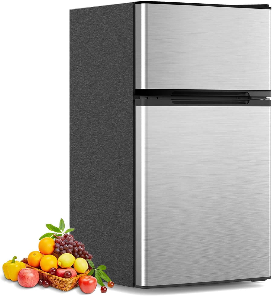 3.2 Cu.Ft Mini Fridge with Freezer, Double Door Compact Refrigerator 58087RRE0 - Kismile