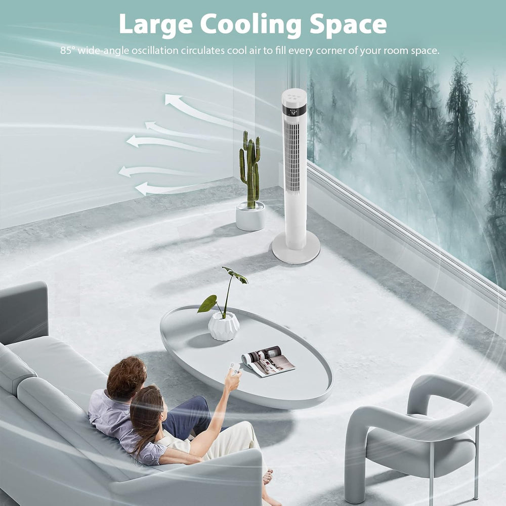 85° Oscillating Bladeless Tower Fan with 24ft/s Velocity - Kismile