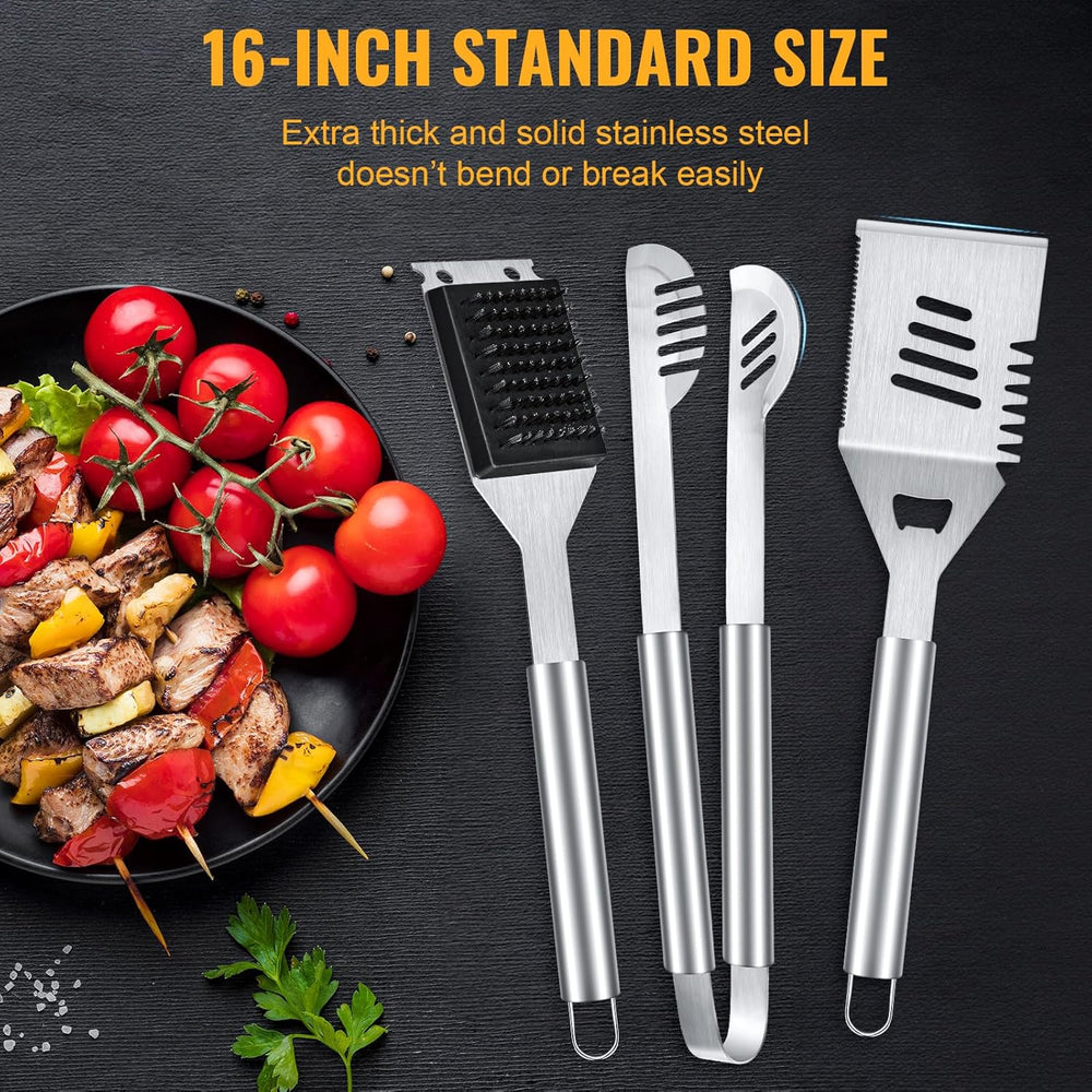 BBQ Tool Grilling Accessories, 16 - Inch Stainless Steel BBQ Grill Tools - Kismile