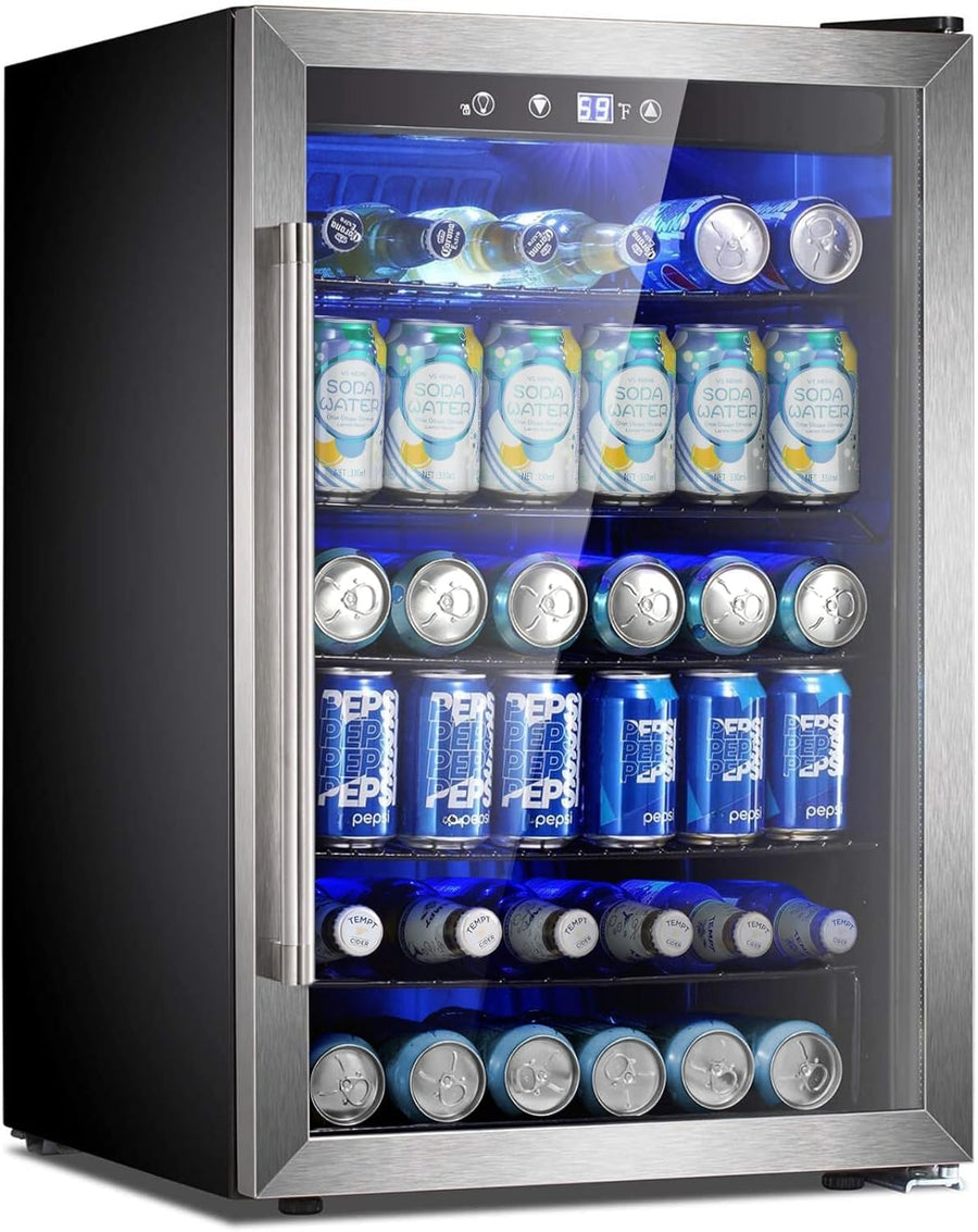 Beverage Refrigerator Cooler 4.4 Cu.Ft,145 Can Mini Fridge with Glass Door W58128SSH - Kismile