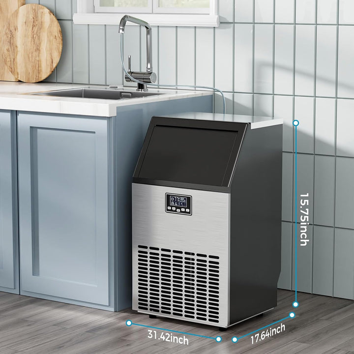 Commercial Ice Maker Machine,100lbs/24H Moon - Shaped Ice Machine with 28 Lbs Storage Capacity - Kismile