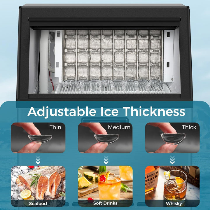 Commercial Ice Maker Machine,100lbs/24H Moon - Shaped Ice Machine with 28 Lbs Storage Capacity - Kismile