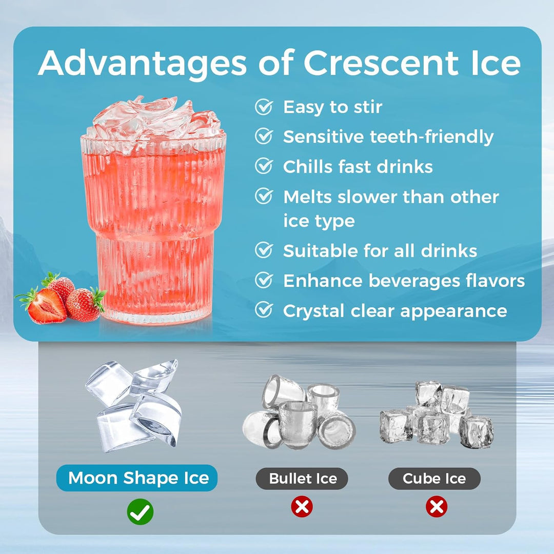 Commercial Ice Maker Machine,100lbs/24H Moon - Shaped Ice Machine with 28 Lbs Storage Capacity - Kismile