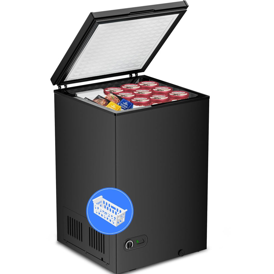 Kismile 3.5 Cubic Feet Chest Freezer with Removable Basket Free Standing Top Open Door Compact Freezer with Adjustable Temperature for Home/Kitchen/Office/Bar (3.5 Cubic Feet, White) - Kismile