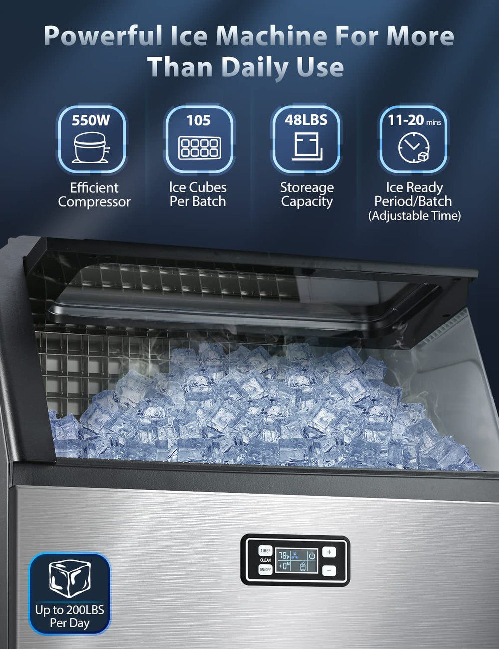 200LBS Freestanding Commercial Ice Maker - Kismile