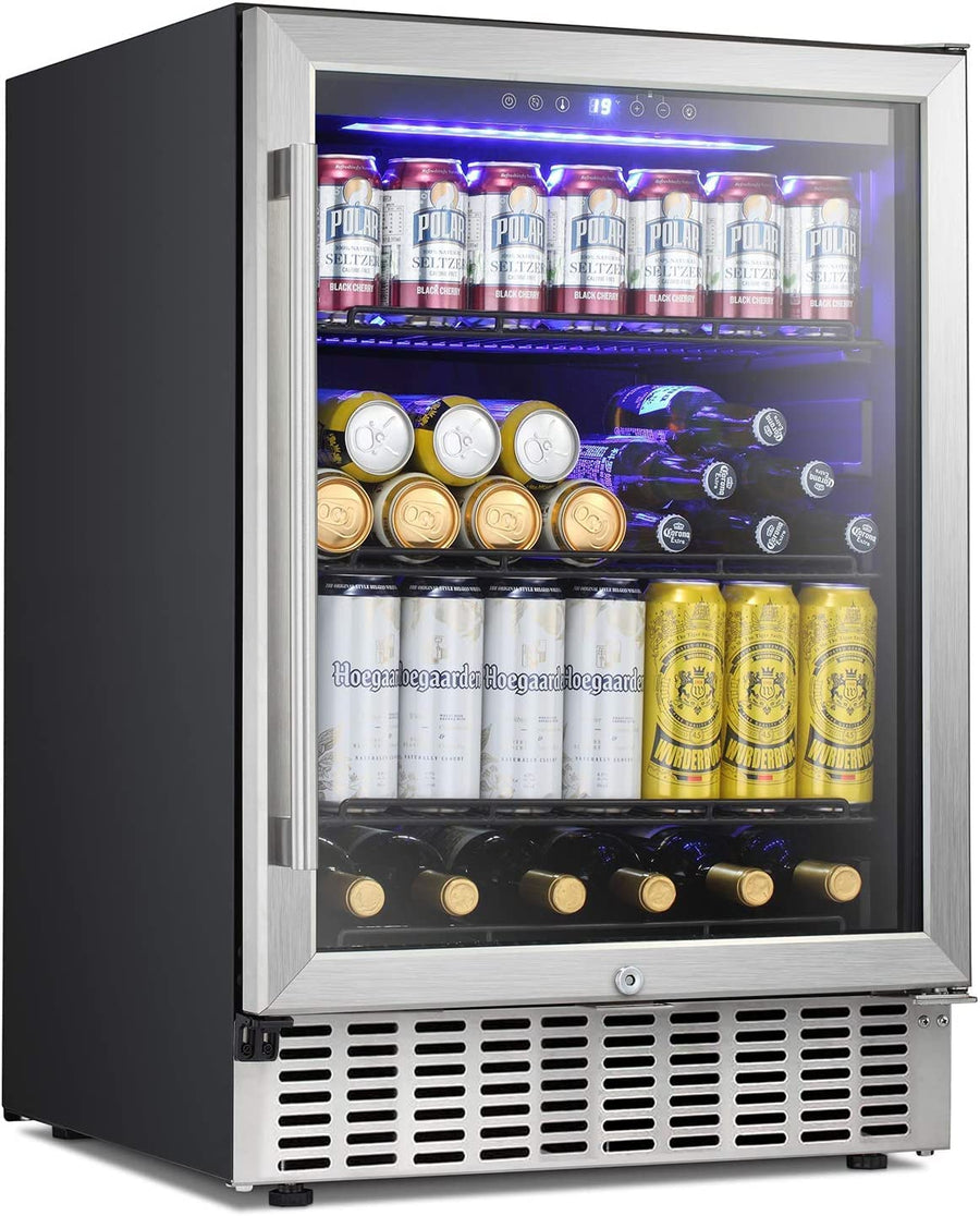 24 Inch Metal Shelves Beverage Refrigerator Buit-in Wine Cooler Mini Fridge Clear Glass Door - Kismile
