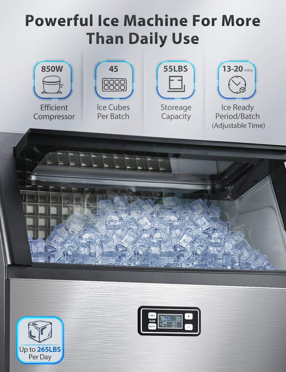 265LBS Freestanding Commercial Ice Maker - Kismile