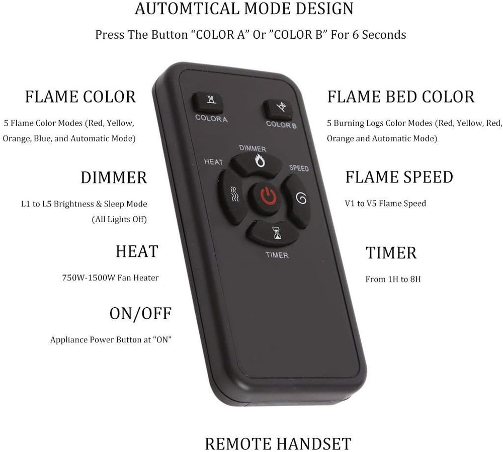 36 Inch Electric Fireplace Insert Adjuatble Flame Colors - Kismile