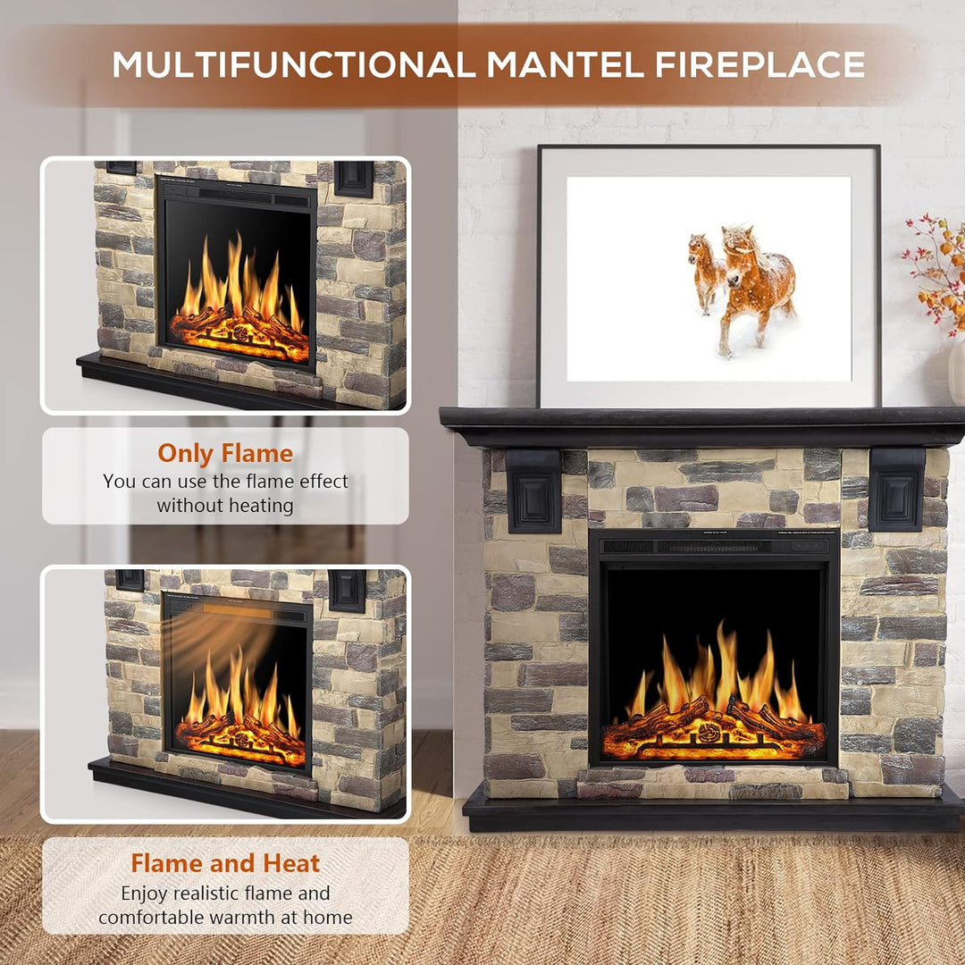 50 Inch Electric Fireplace Stone Mantel Package - Kismile