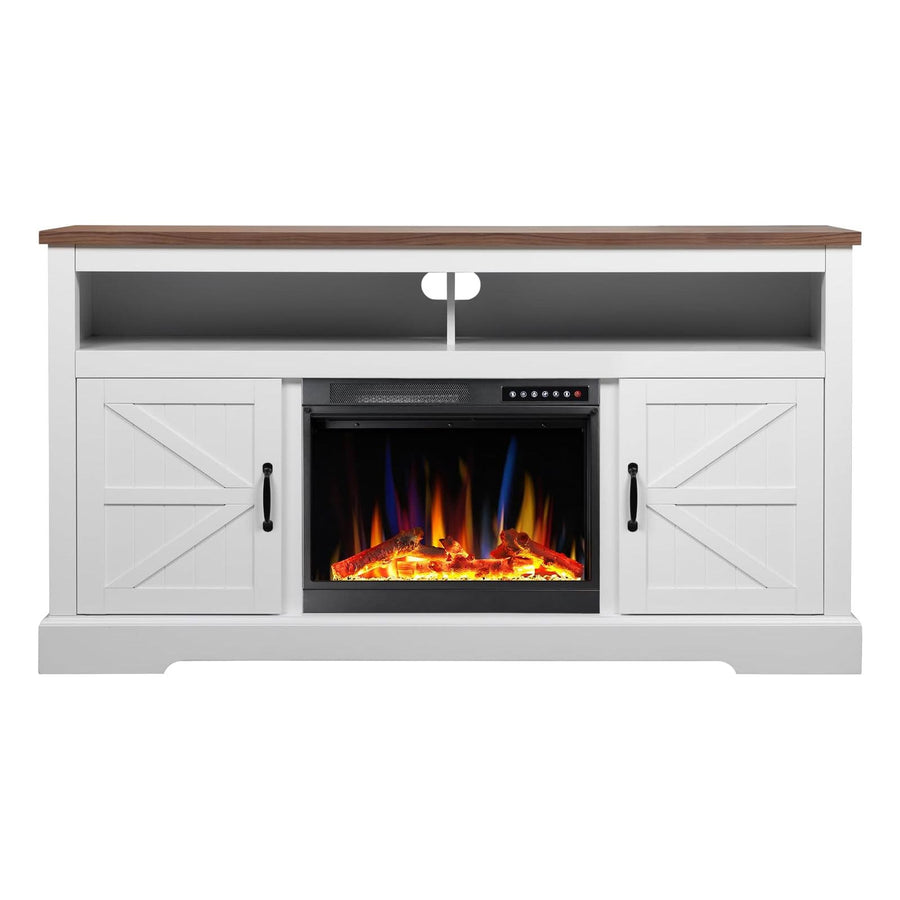 60''Fireplace TV Stand with Freestanding Electric Fireplace&Wooden Storage Cabinet M2301 - Kismile