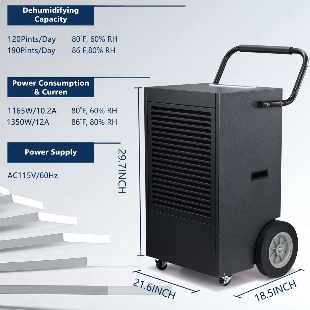 7500 Sq.ft Commercial Dehumidifier, 190 Pint Large Industrial Dehumidifier - Kismile