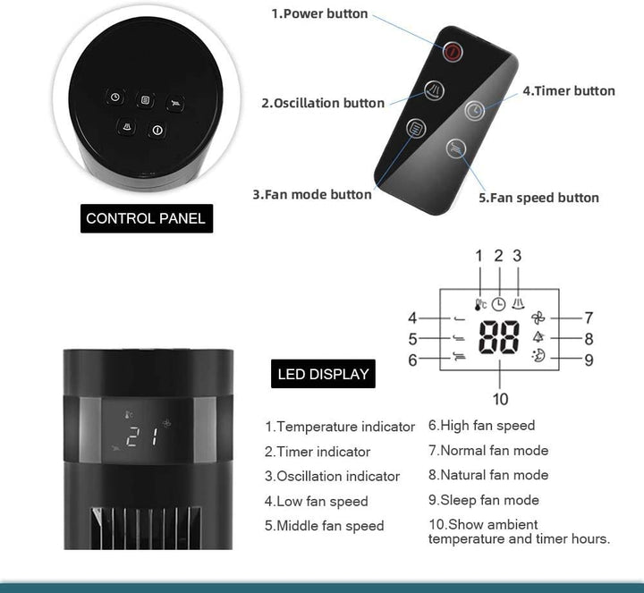 Portable Tower Fan 5314-BLACK - Kismile
