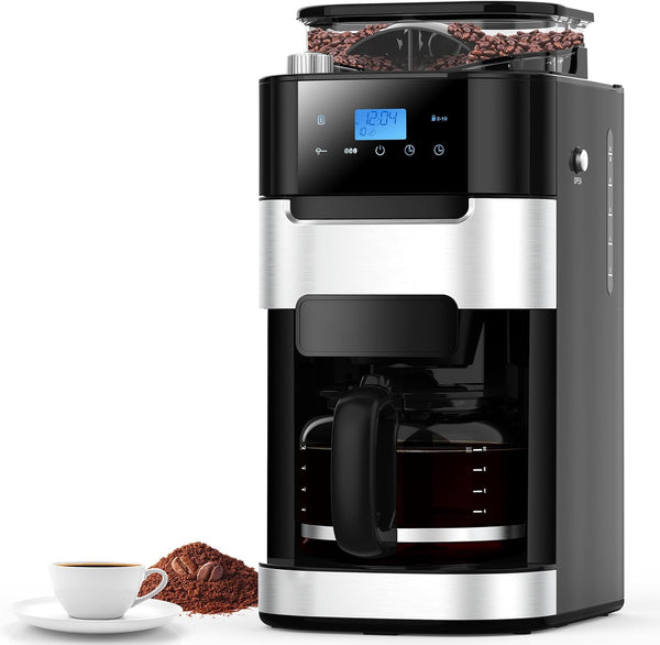 Kismile 10-cup drip coffee maker with built-in grinder and glass carafe