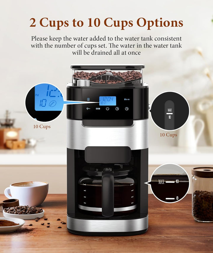 10 - Cup Drip Coffee Maker with Built - In Grinde CM1025 - Kismile