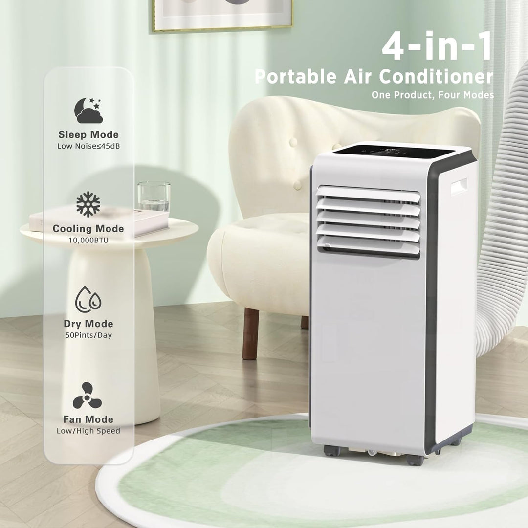 10,000 BTU Portable Air Conditioners Cool Room Up to 450 Sq.Ft, 4 Modes Portable AC with Remote/LED Display/24Hrs Timer - Kismile