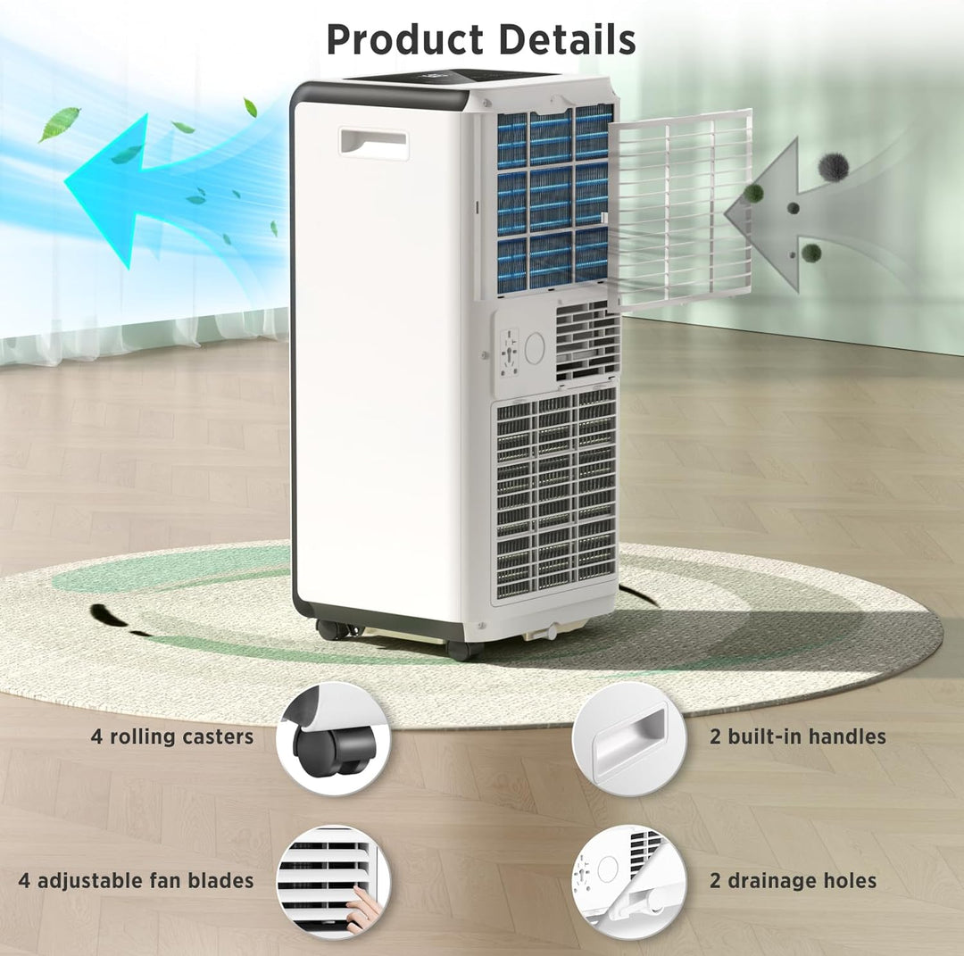 10,000 BTU Portable Air Conditioners Cool Room Up to 450 Sq.Ft, 4 Modes Portable AC with Remote/LED Display/24Hrs Timer - Kismile