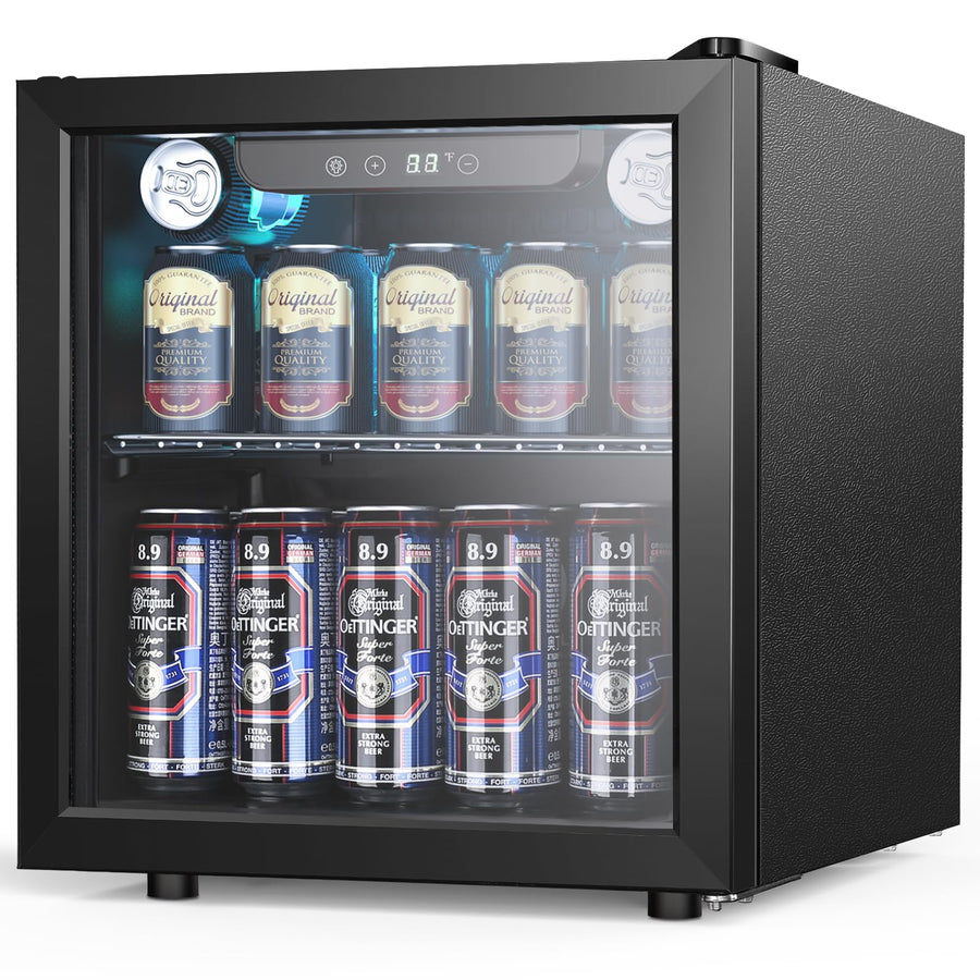1.3 Cu.Ft Beverage Refrigerator Cooler, 12 Bottle 55 Can Mini Fridge for Beer Soda Wines Clear Front Glass Door,Freestanding beverage Small fridge with Adjustable Shelving - Kismile
