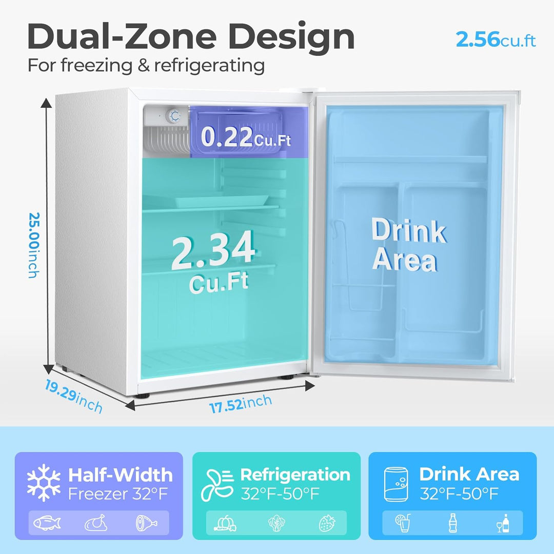 1.6\2.6\3.2 cu. ft Mini Fridge with Freezer - Kismile