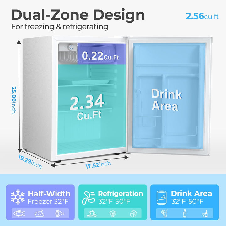 1.6\2.6\3.2 cu. ft Mini Fridge with Freezer - Kismile