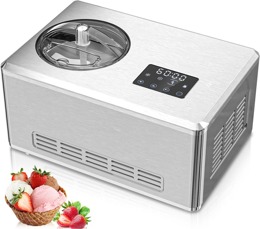 1.9 Quarts Electric Ice Cream Maker with Compressor and Touch Screen, Homemade Ice Cream Maker for Kids, with LCD Display, 4 Modes for Gelato, Frozen Yogurt, Sorbet, Silver - Kismile