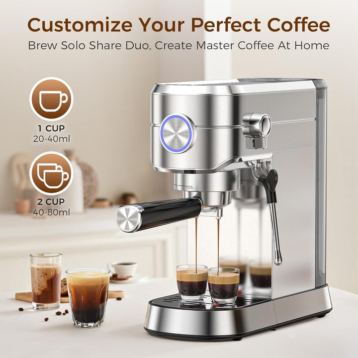 20 Bar Espresso Machine, Professional Espresso Maker with Milk Frother Steam Wand - Kismile