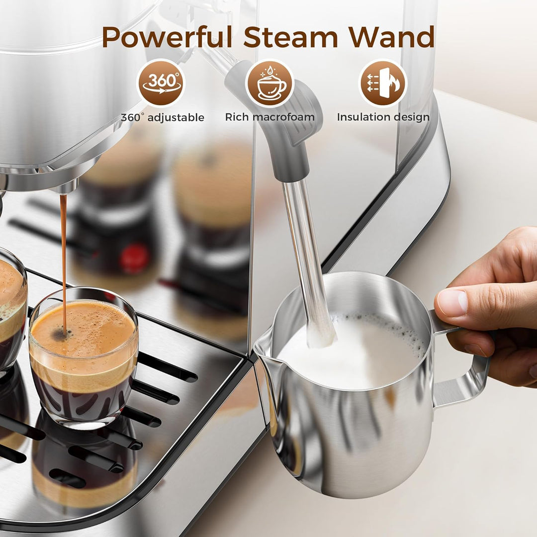 20 Bar Espresso Machine, Professional Espresso Maker with Milk Frother Steam Wand - Kismile