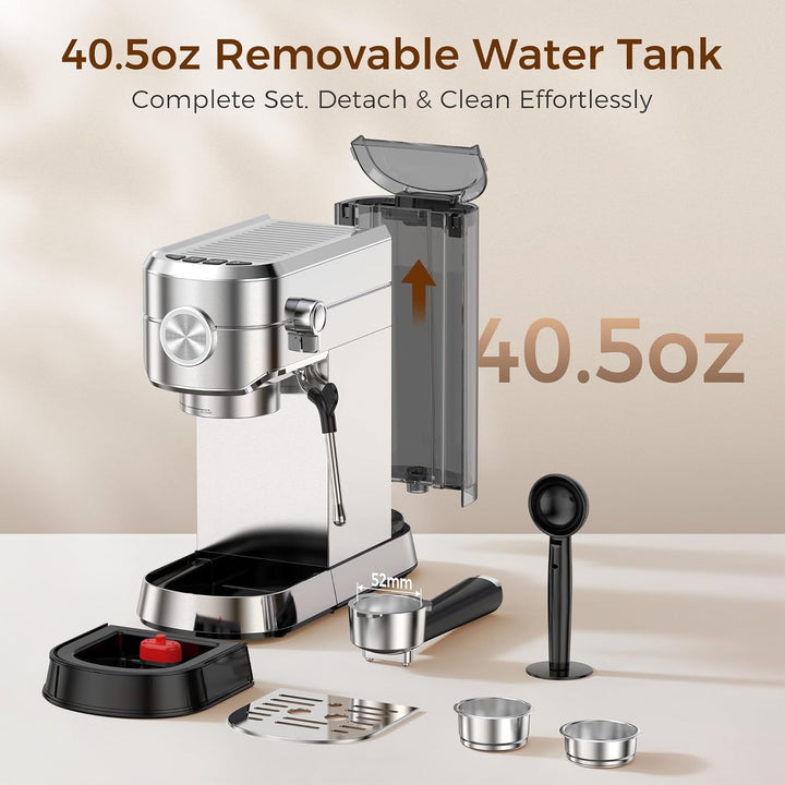 20 Bar Espresso Machine, Professional Espresso Maker with Milk Frother Steam Wand - Kismile