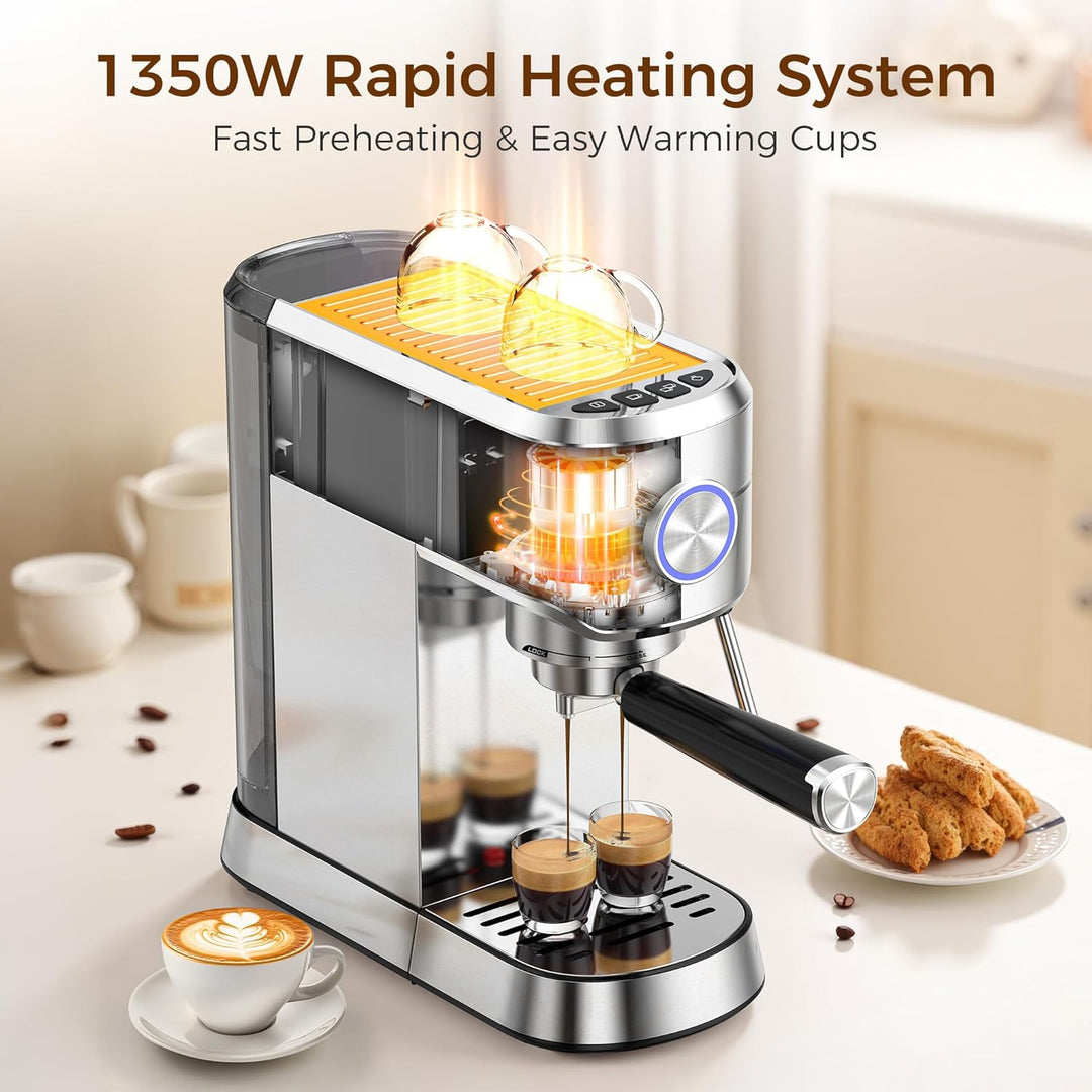 20 Bar Espresso Machine, Professional Espresso Maker with Milk Frother Steam Wand - Kismile