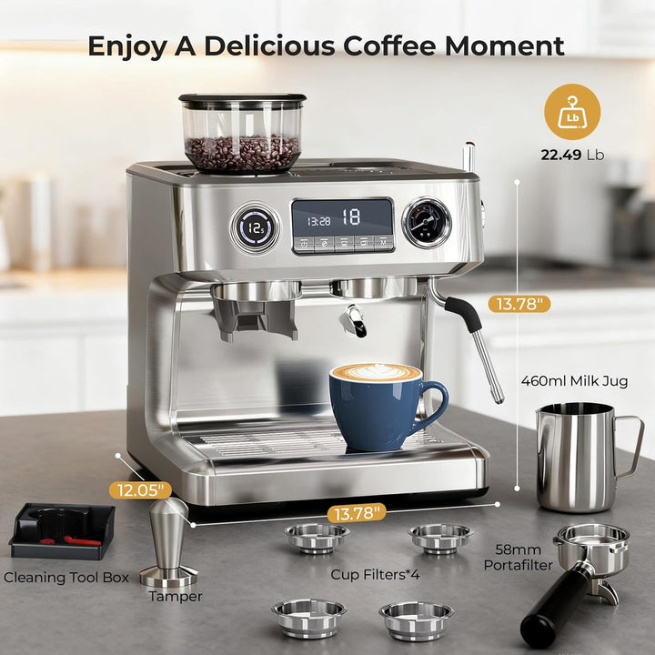 20 Bar Programmable Expresso Coffee Machine CM8023S - Kismile
