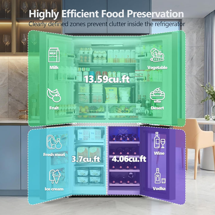 21.36 Cu.Ft French Door Refrigerators with Bottom Freezer 68605RLR0 - Kismile