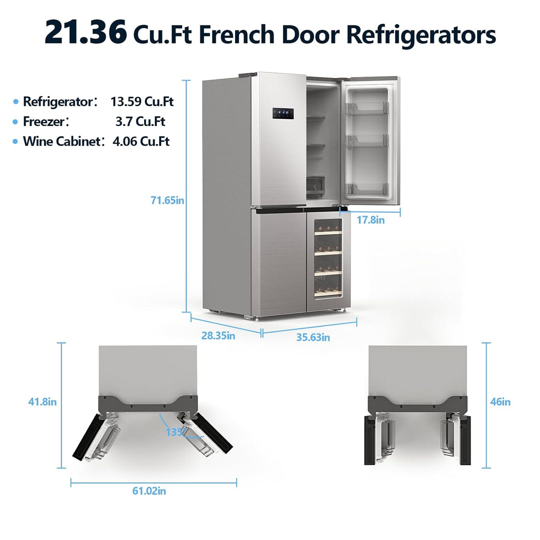 21.36 Cu.Ft French Door Refrigerators with Bottom Freezer 68605RLR0 - Kismile