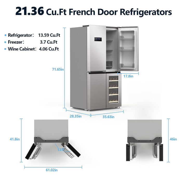 21.36 Cu.Ft French Door Refrigerators with Bottom Freezer 68605RLR0 - Kismile