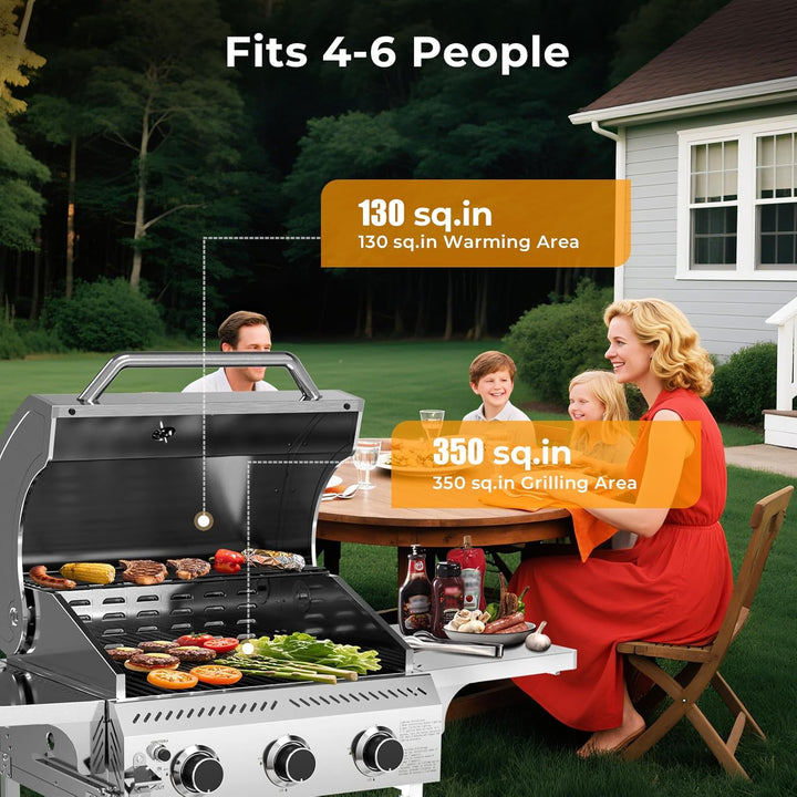 3 & 4 - Burner Propane Gas Grills with Side Burners, for Outdoor Cooking, BBQ, Patio, Camping - Kismile