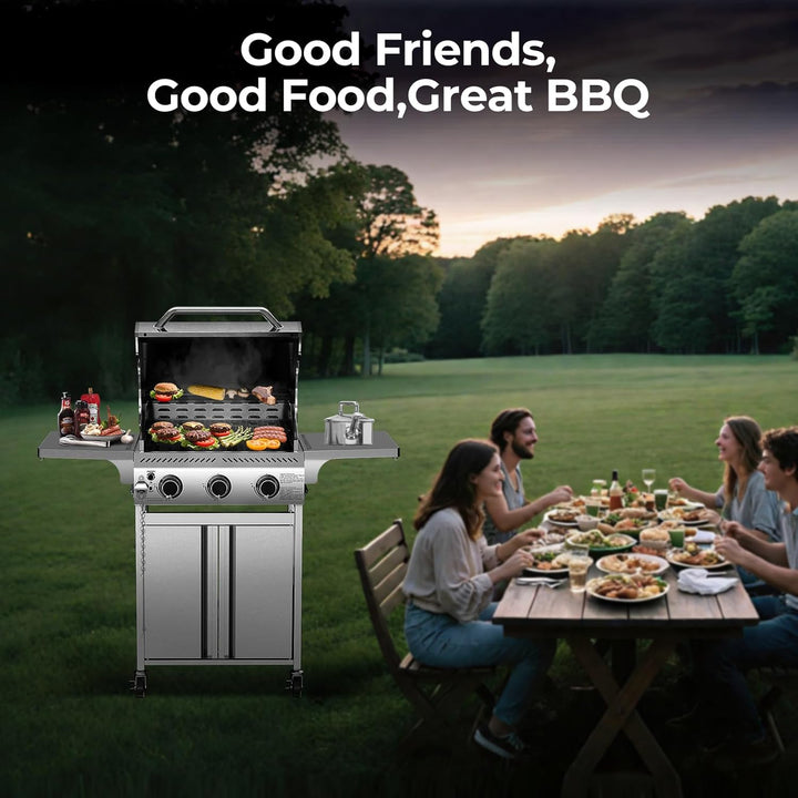 3 & 4 - Burner Propane Gas Grills with Side Burners, for Outdoor Cooking, BBQ, Patio, Camping - Kismile