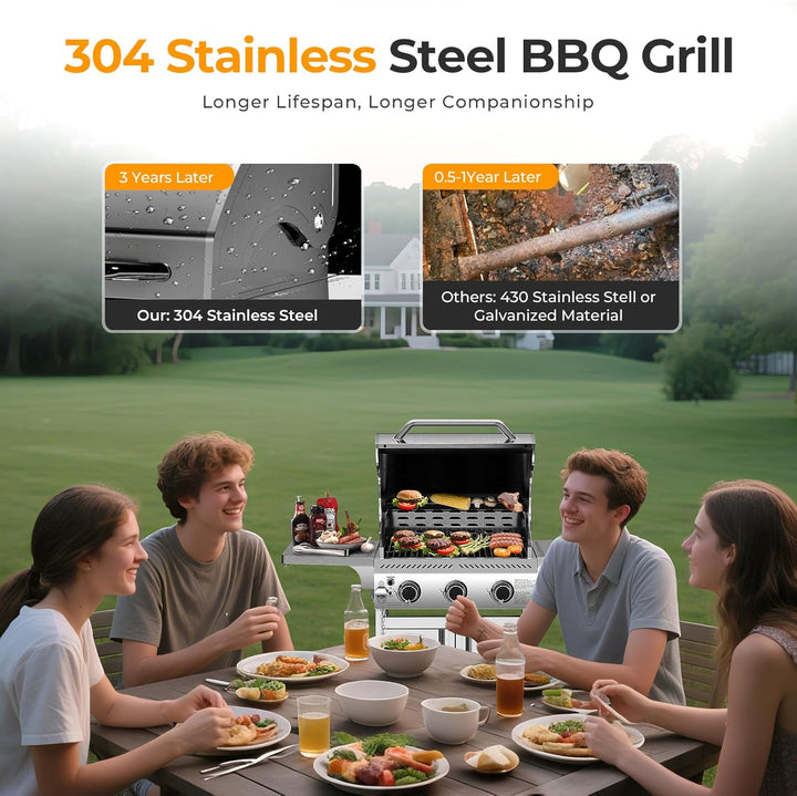 3 & 4 - Burner Propane Gas Grills with Side Burners, for Outdoor Cooking, BBQ, Patio, Camping - Kismile