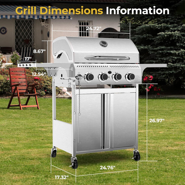 3 & 4 - Burner Propane Gas Grills with Side Burners, for Outdoor Cooking, BBQ, Patio, Camping - Kismile