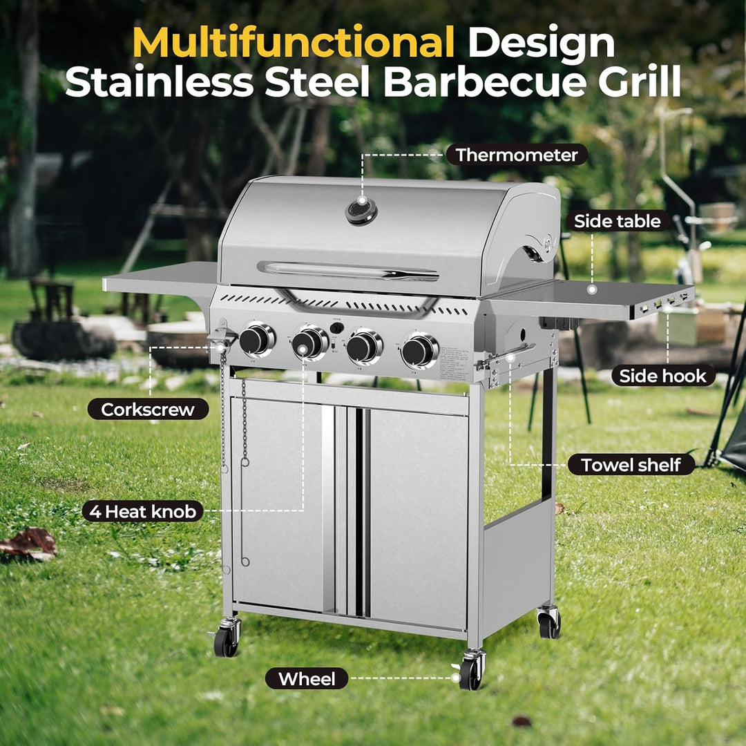 3 & 4 - Burner Propane Gas Grills with Side Burners, for Outdoor Cooking, BBQ, Patio, Camping - Kismile