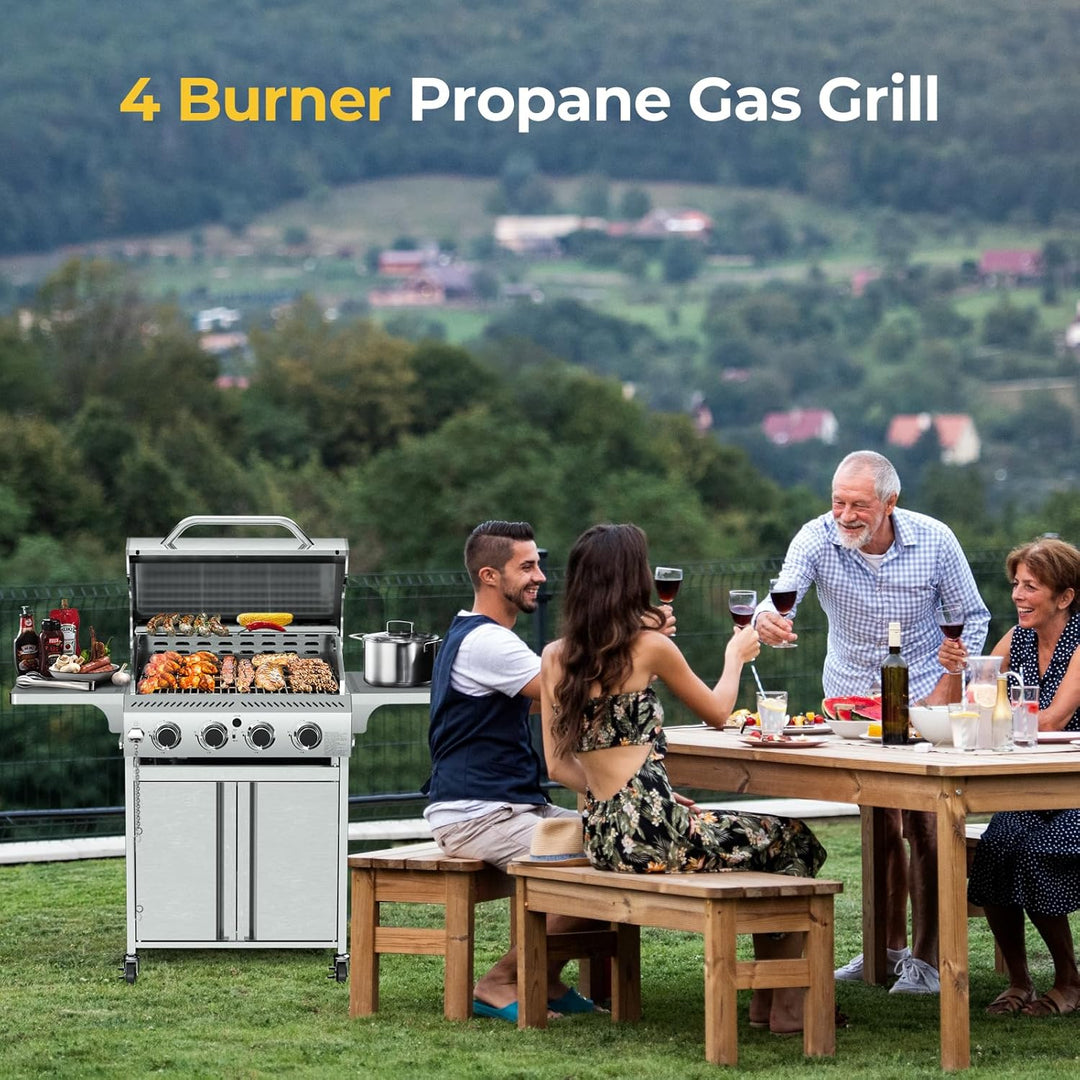 3 & 4 - Burner Propane Gas Grills with Side Burners, for Outdoor Cooking, BBQ, Patio, Camping - Kismile