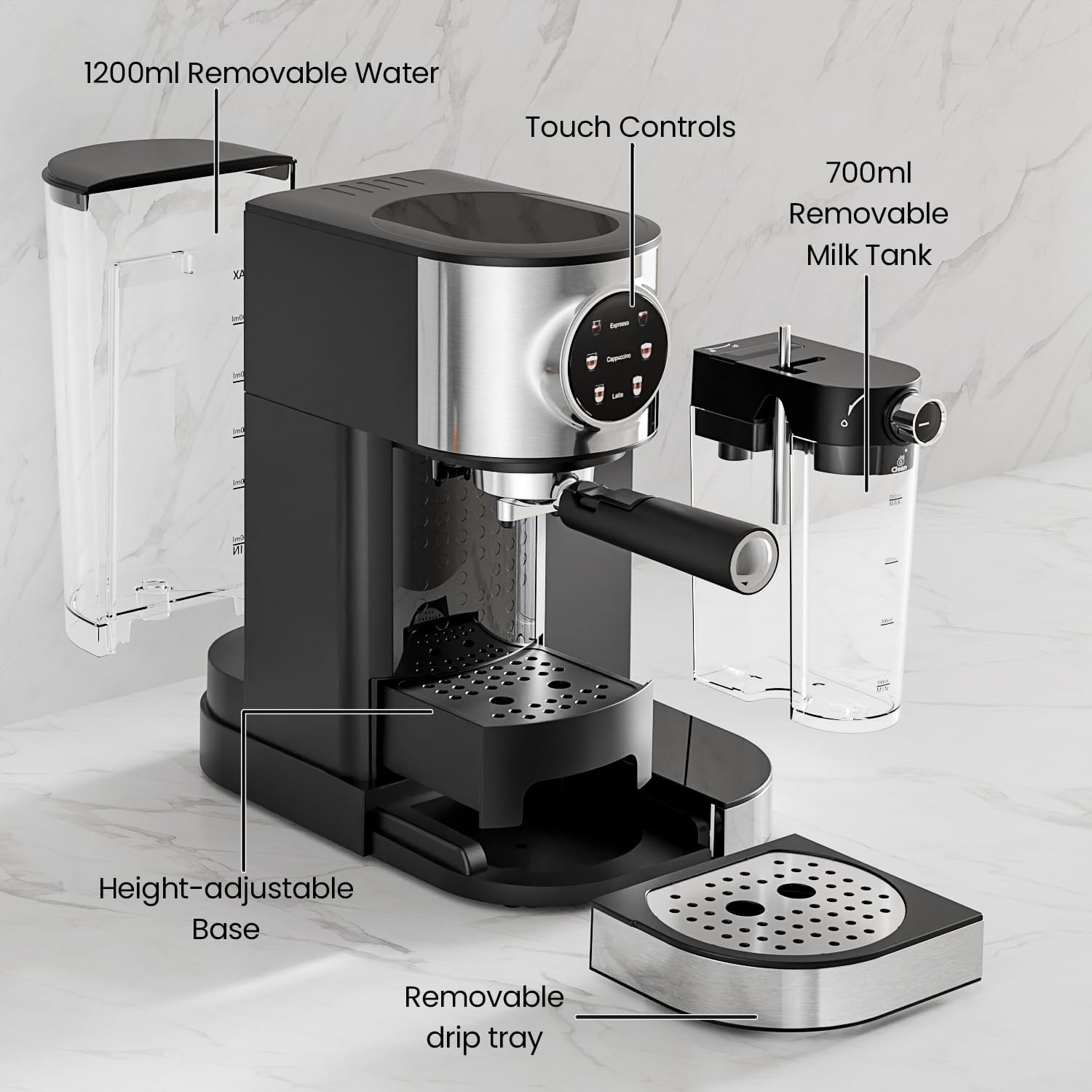Milkyページ Espresso Machine 20Bar, Cappuccino Machine with Automatic Milk