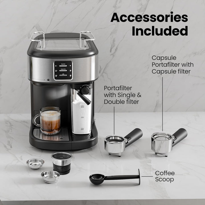 3 in 1 Professional Espresso Maker with Dual Heating System & Capsule Compatible CM8011 - Kismile