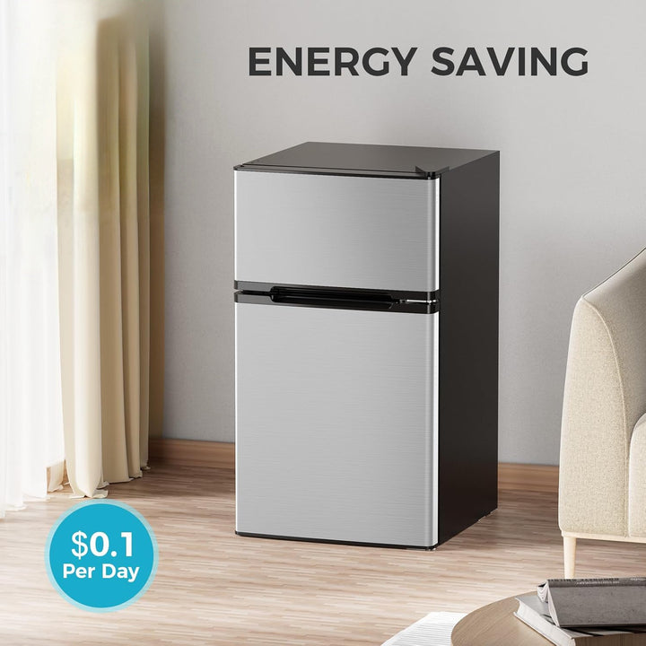 3.2 Cu.Ft Mini Fridge with Freezer, Double Door Compact Refrigerator 58087RRE0 - Kismile