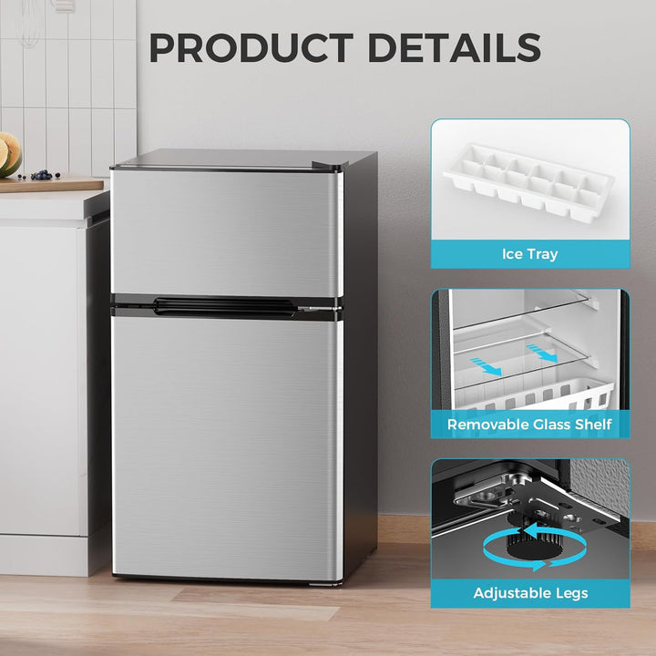 3.2 Cu.Ft Mini Fridge with Freezer, Double Door Compact Refrigerator 58087RRE0 - Kismile