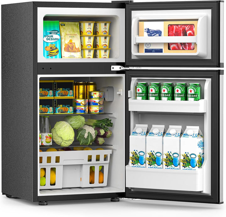 3.2 Cu.Ft Mini Fridge with Freezer, Double Door Compact Refrigerator 58087RRE0 - Kismile