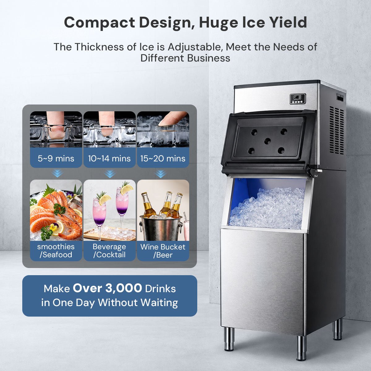 353LBS/24H Split Commercial Ice Maker with 198 LBS Storage Bin