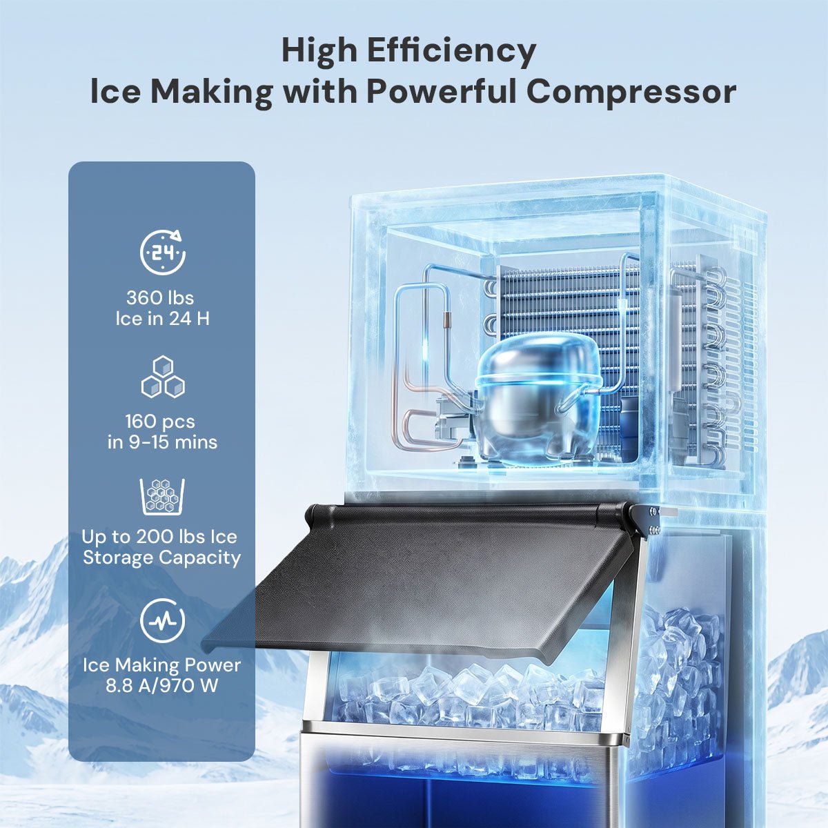 353LBS/24H Split Commercial Ice Maker with 198 LBS Storage Bin